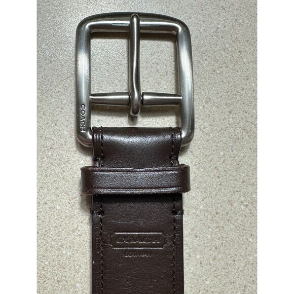 Vintage Coach Men's Brown Leather Dress Belt Brushed Nickel Buckle, Size 36 - Picture 2 of 8